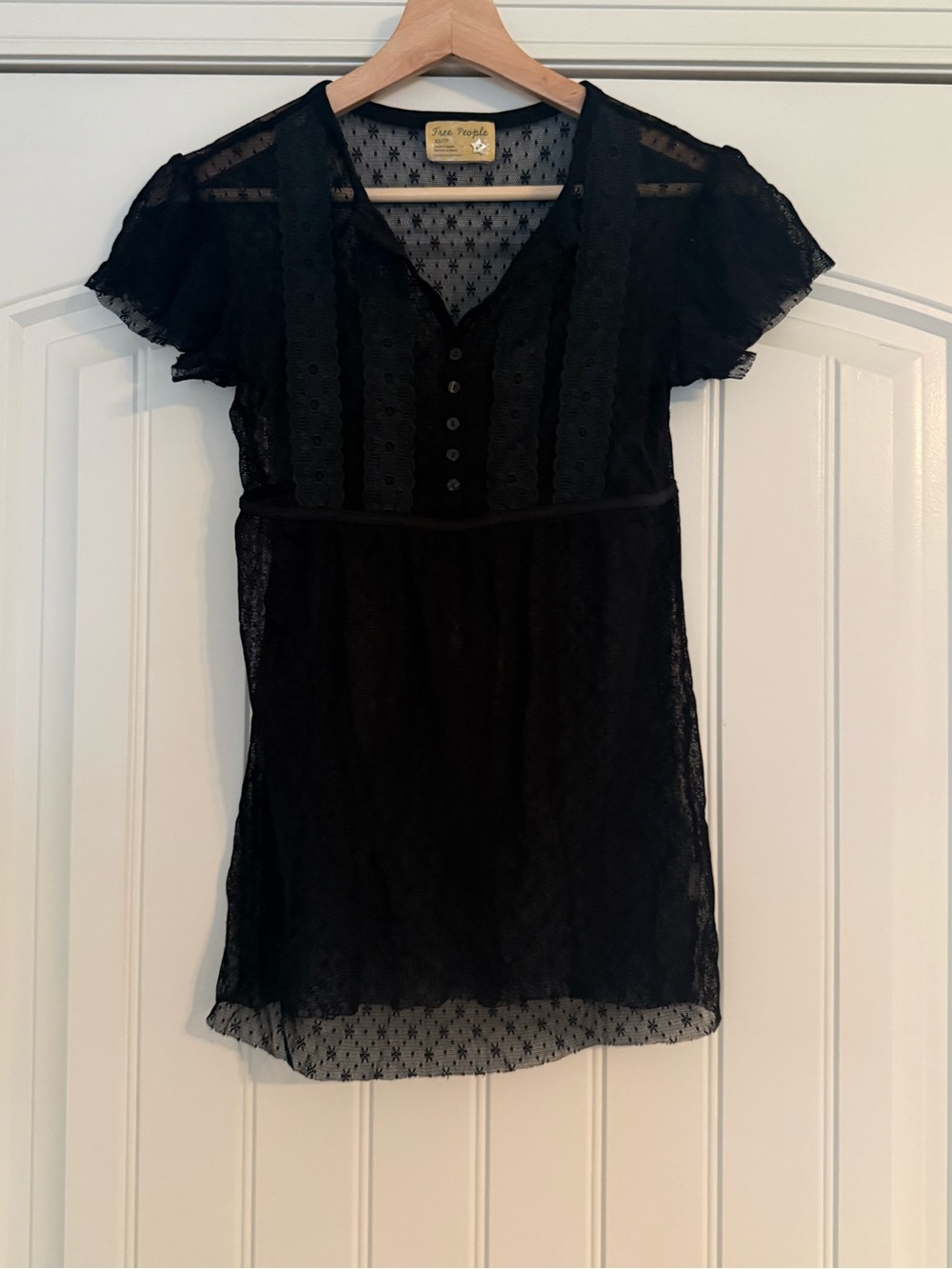 Free People Size XS BohoChic Black Babydoll Sheer Top WhimsiGoth Dainty Feminine